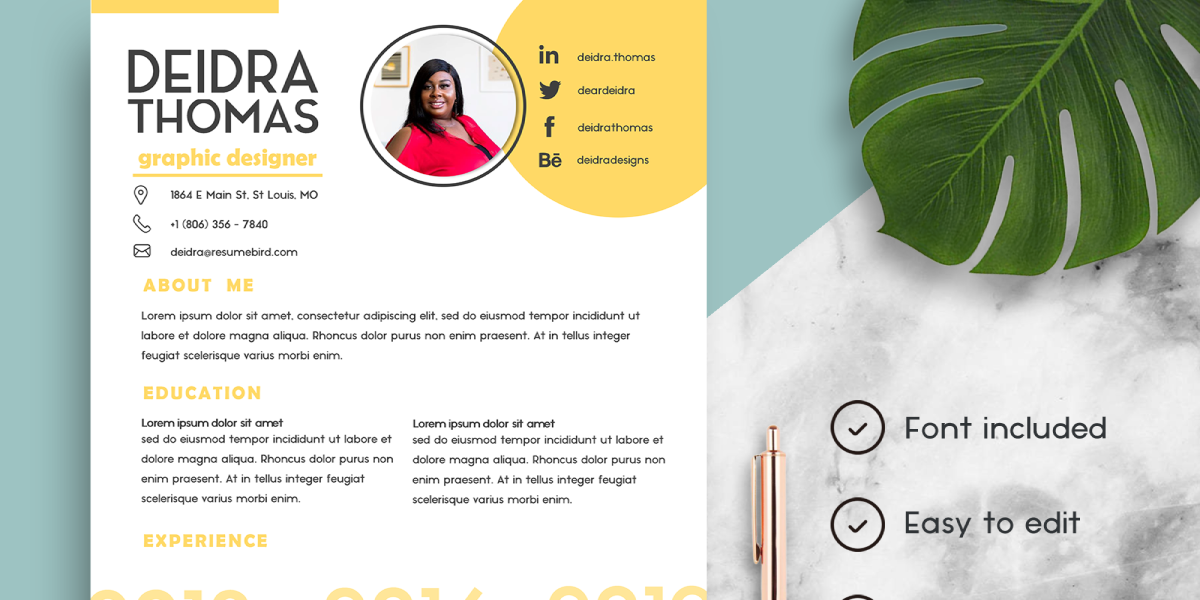 Modern Resume/CV Template for Word Minimilist | Resume/CV Template with Photo | Clean Resume/CV Temp